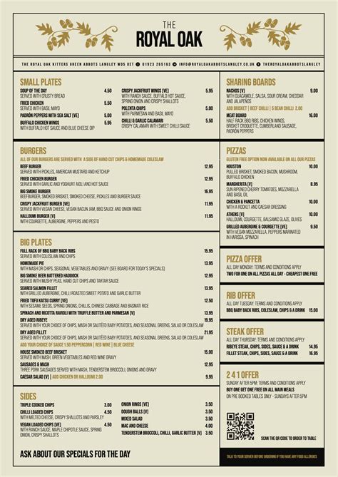 the royal oak menu